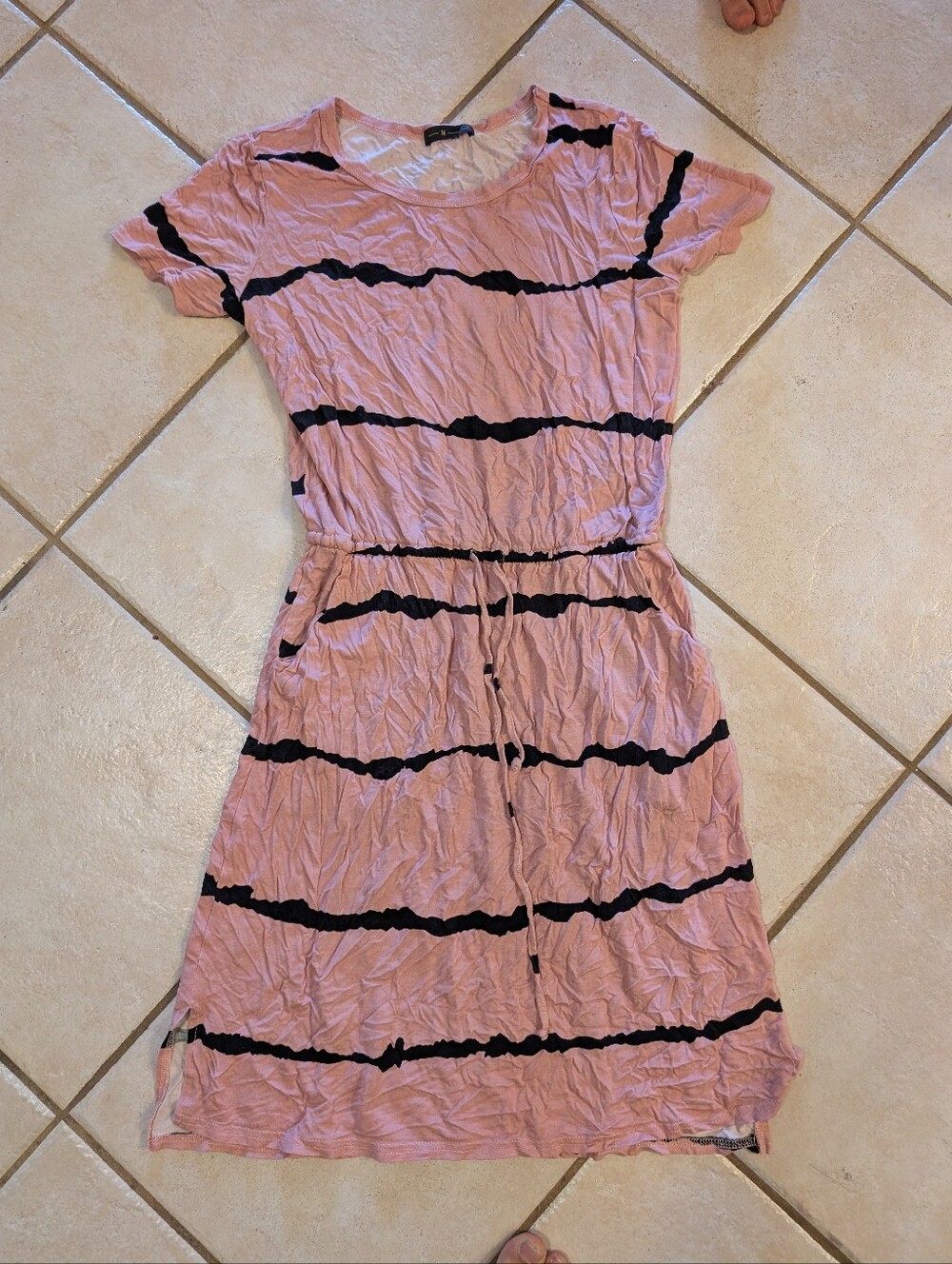 Pink and Black Striped Casual Dress